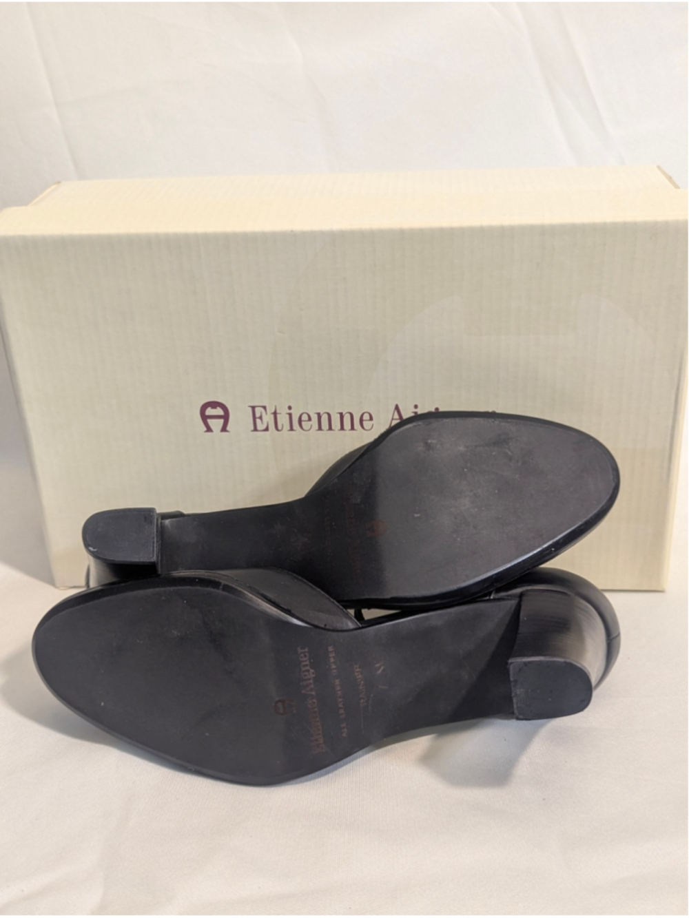 Etienne Aigner Ranier Ankle Strap Block Heels Size 7 Black Leather - Picture 7 of 12